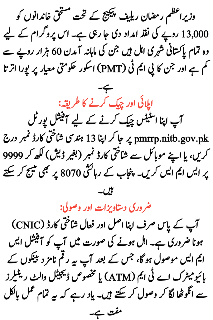 Eligibility at pmrrp.nitb.gov.pk